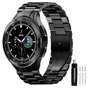 Samsung Galaxy Watch 6 / 5 / 4 Three Bead Stainless Steel Metal Watch Band (Black)