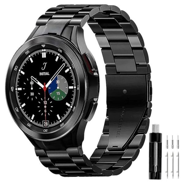 Samsung Galaxy Watch 6 / 5 / 4 Three Bead Stainless Steel Metal Watch Band (Black)