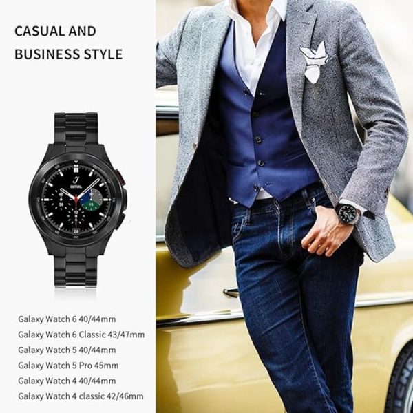 Samsung Galaxy Watch 6 / 5 / 4 Three Bead Stainless Steel Metal Watch Band (Black) - Image 2