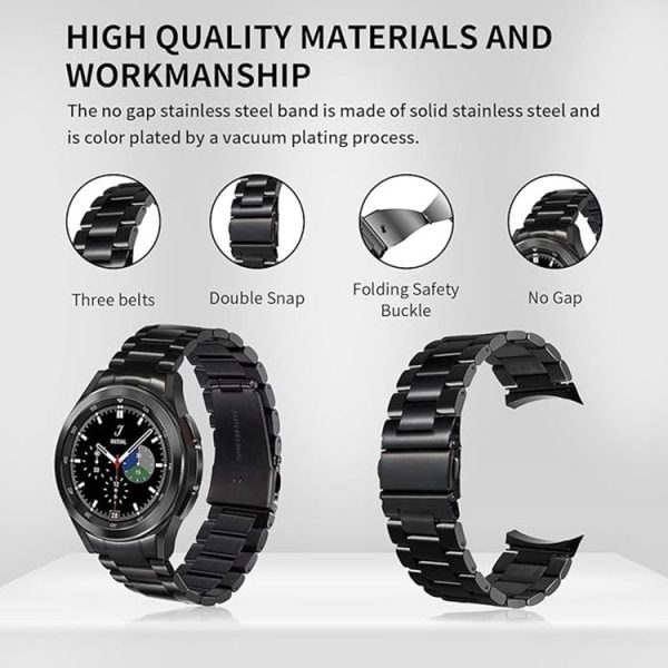 Samsung Galaxy Watch 6 / 5 / 4 Three Bead Stainless Steel Metal Watch Band (Black) - Image 3