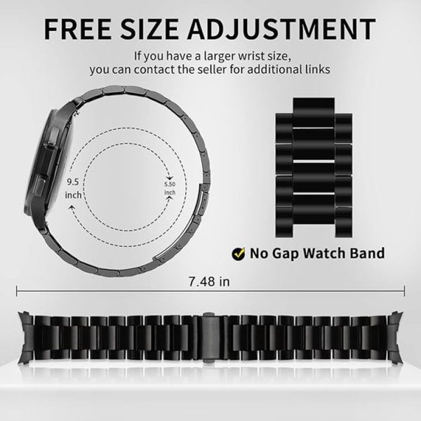 Samsung Galaxy Watch 6 / 5 / 4 Three Bead Stainless Steel Metal Watch Band (Black) - Image 4