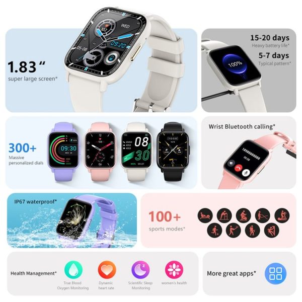 DM60+ 1.83 inch BT5.2 Smart Sport Watch, Support Bluetooth Call / Sleep / Blood Sugar / Blood Oxygen / Temperature / Heart Rate / Blood Pressure Health Monitor (Black) - Image 6