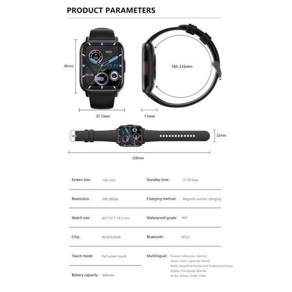 DM05 1.83 inch BT5.2 Smart Sport Watch, Support Sleep / Heart Rate / Blood Oxygen / Temperature / Heart Sugar / Blood Pressure Health Monitor (Black) - Image 15