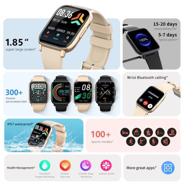 DM05 1.83 inch BT5.2 Smart Sport Watch, Support Sleep / Heart Rate / Blood Oxygen / Temperature / Heart Sugar / Blood Pressure Health Monitor (Black) - Image 5