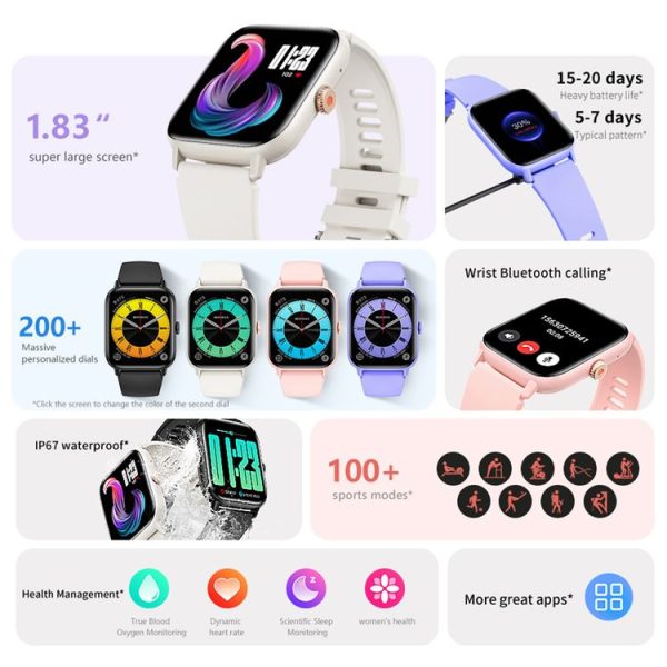 QS13 1.83 inch BT5.2 Smart Sport Watch, Support Bluetooth Call / Sleep / Blood Sugar / Blood Oxygen / Heart Rate / Blood Pressure Health Monitor (Pink) - Image 4