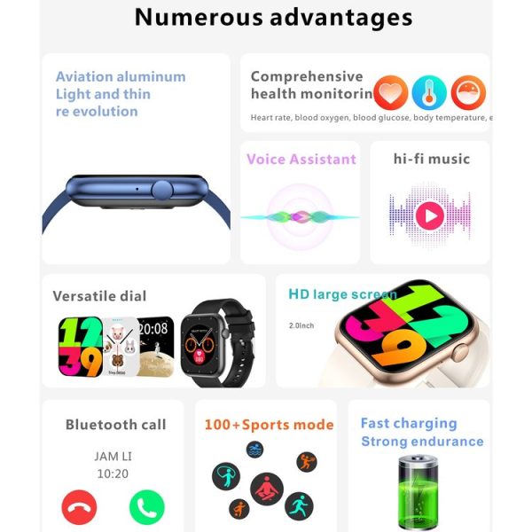 QX7 Pro 2.0 inch BT5.2 Smart Sport Watch, Support Bluetooth Call / Sleep / Blood Sugar / Blood Oxygen / Temperature / Heart Rate / Blood Pressure Health Monitor (Pink) - Image 4