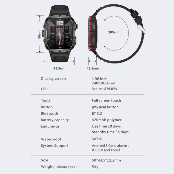 QX11 1.96 inch BT5.2 Smart Sport Watch, Support Bluetooth Call / Sleep / Blood Oxygen / Heart Rate / Blood Pressure Health Monitor (Black) - Image 4