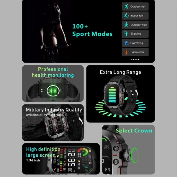 QX11 1.96 inch BT5.2 Smart Sport Watch, Support Bluetooth Call / Sleep / Blood Oxygen / Heart Rate / Blood Pressure Health Monitor (Black) - Image 9