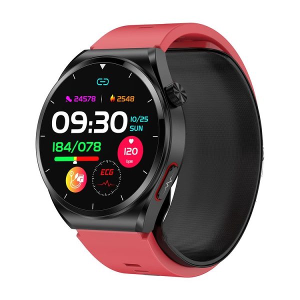 S22 Air Pump Blood Pressure Testing ECG Health Smart Watch, 1.39 inch Round Screen (Red)