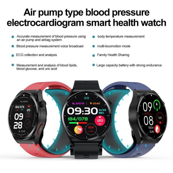 S22 Air Pump Blood Pressure Testing ECG Health Smart Watch, 1.39 inch Round Screen (Red) - Image 5