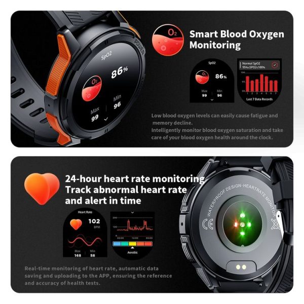 LEMFO C25 1.43 inch HD Round Screen Outdoor Smart Watch Supports Blood Oxygen Detection / Sedentary Reminder (Black Orange) - Image 10
