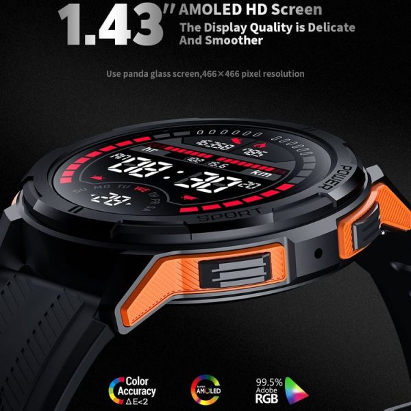 LEMFO C25 1.43 inch HD Round Screen Outdoor Smart Watch Supports Blood Oxygen Detection / Sedentary Reminder (Black Orange) - Image 3
