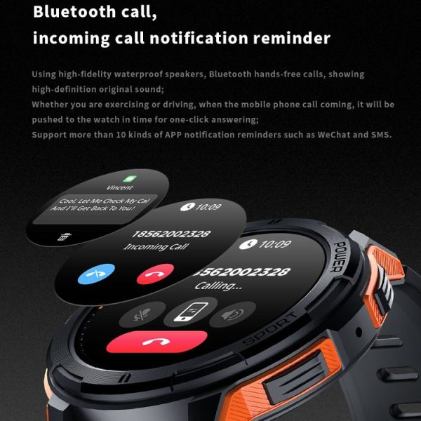 LEMFO C25 1.43 inch HD Round Screen Outdoor Smart Watch Supports Blood Oxygen Detection / Sedentary Reminder (Black Orange) - Image 8