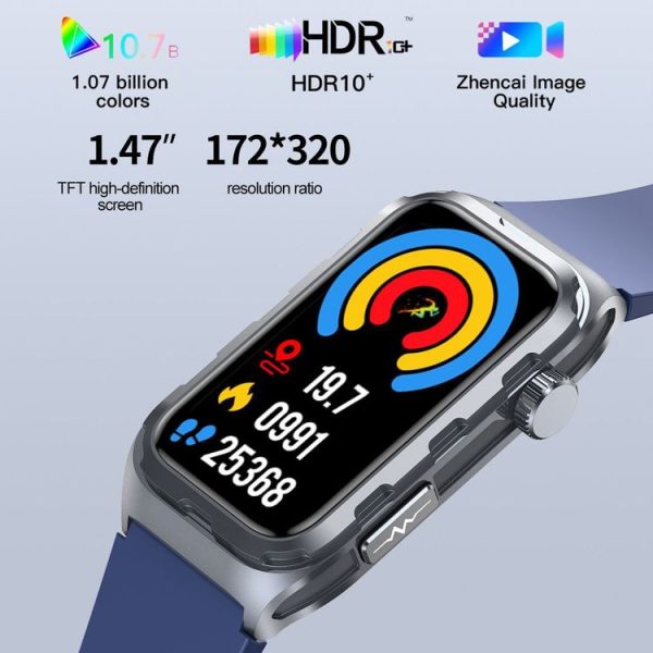 TK79 1.47 inch IP68 Waterproof Smart Watch, Support ECG / Blood Glucose / Blood Oxygen Monitoring / Uric Acid (Black) - Image 3
