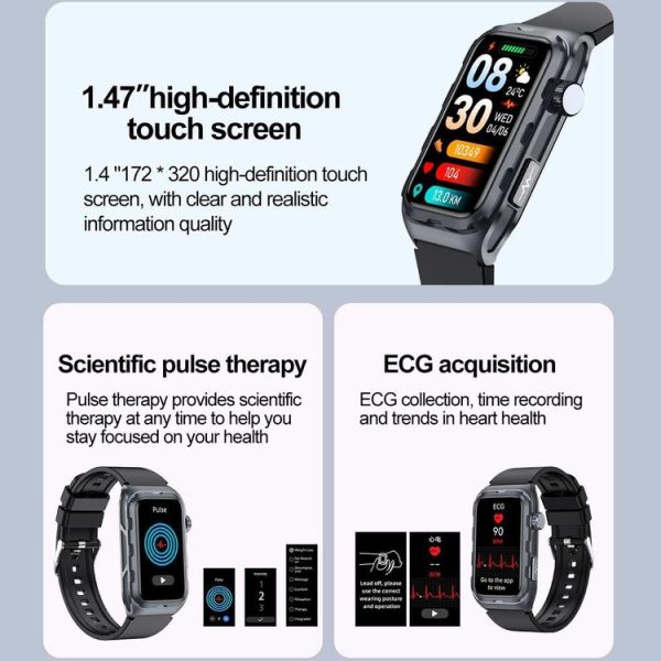 TK79 1.47 inch IP68 Waterproof Smart Watch, Support ECG / Blood Glucose / Blood Oxygen Monitoring / Uric Acid (Black) - Image 6