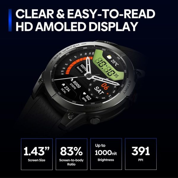 Zeblaze Stratos 3 Pro 1.43 inch AMOLED Screen Sports Smart Watch Support Bluetooth Call (Blue) - Image 6