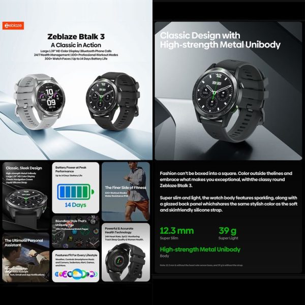 Zeblaze Btalk 3 1.39 inch Screen Voice Calling Smart Watch, Support Heart Rate / Blood Pressure / Blood Oxygen (Midnight Black) - Image 4