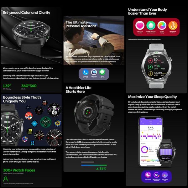 Zeblaze Btalk 3 1.39 inch Screen Voice Calling Smart Watch, Support Heart Rate / Blood Pressure / Blood Oxygen (Midnight Black) - Image 5