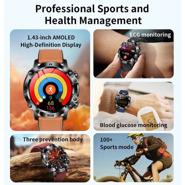 ET482 1.43 inch AMOLED Screen Sports Smart Watch Support Bluetooth Call / ECG Function (Black Silicone Band) - Image 4