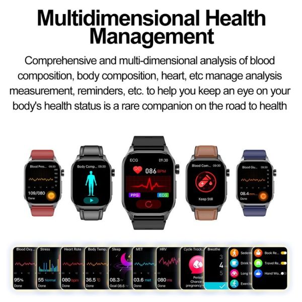 ET580 2.04 inch AMOLED Screen Sports Smart Watch Support Bluetooth Call / ECG Function (Brown Leather Band) - Image 14