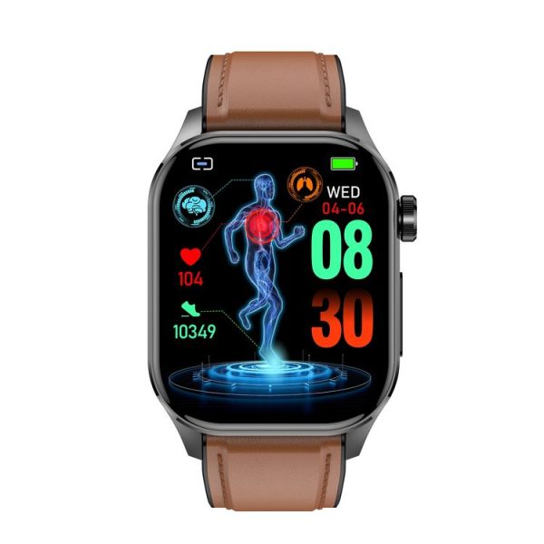 ET580 2.04 inch AMOLED Screen Sports Smart Watch Support Bluetooth Call / ECG Function (Brown Leather Band) - Image 2