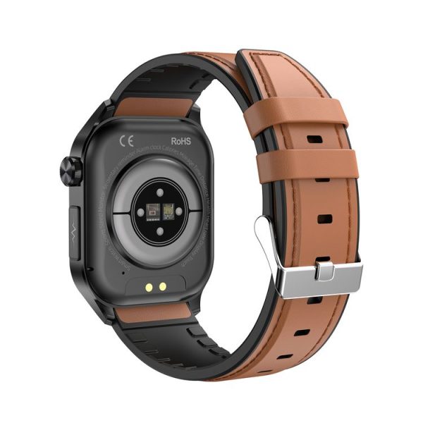 ET580 2.04 inch AMOLED Screen Sports Smart Watch Support Bluetooth Call / ECG Function (Brown Leather Band) - Image 3