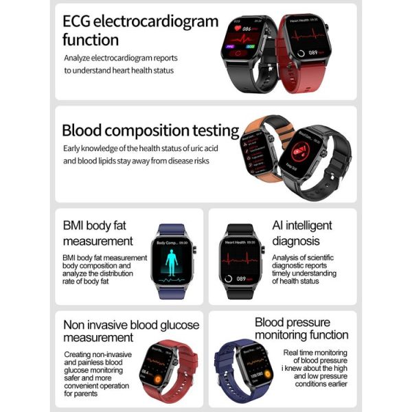 ET580 2.04 inch AMOLED Screen Sports Smart Watch Support Bluetooth Call / ECG Function (Brown Leather Band) - Image 4
