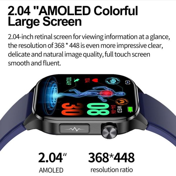 ET580 2.04 inch AMOLED Screen Sports Smart Watch Support Bluetooth Call / ECG Function (Brown Leather Band) - Image 5