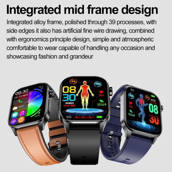 ET580 2.04 inch AMOLED Screen Sports Smart Watch Support Bluetooth Call / ECG Function (Brown Leather Band) - Image 6
