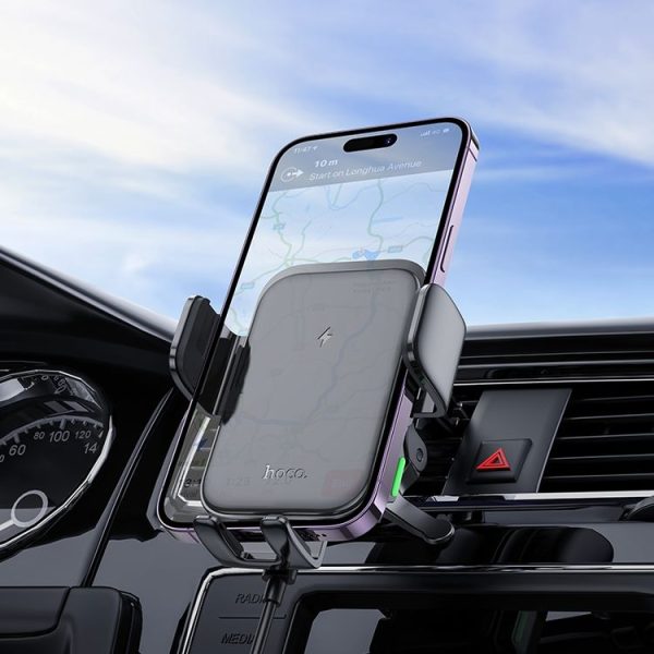 Hoco HW10 Jenny Three-axis Linkage Wireless Fast Charging Car Air Outlet Holder (Black) - Image 7