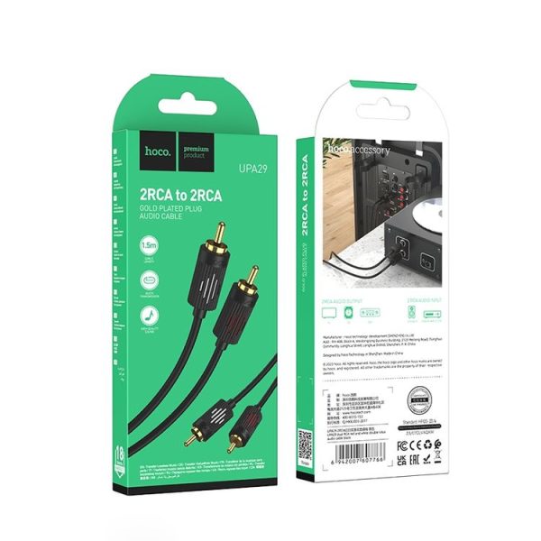 Hoco UPA29 2RCA Red and White Double Lotus Audio Cable (Black) - Image 5