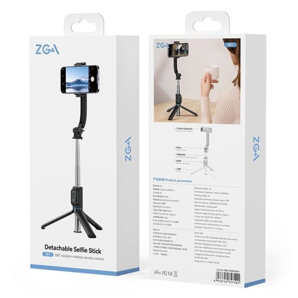 ZGA S01 Bluetooth Remote Control Detachable Tripod Selfie Stick (Black) - Image 11