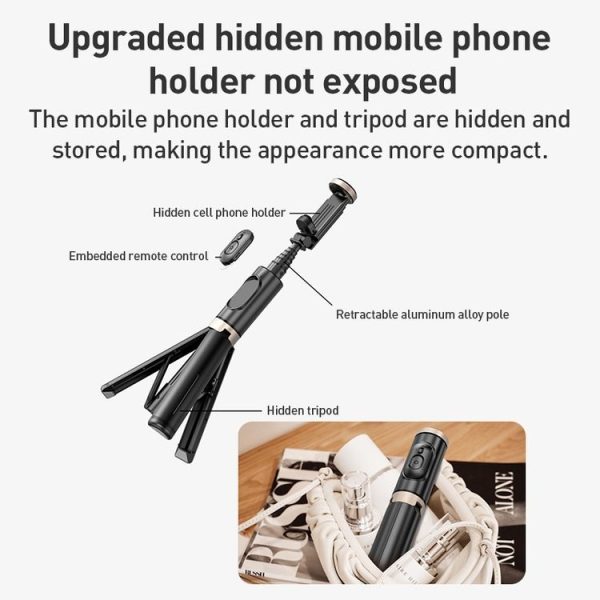 ZGA S02 Bluetooth Remote Control Hidden Tripod Selfie Stick (Black) - Image 6