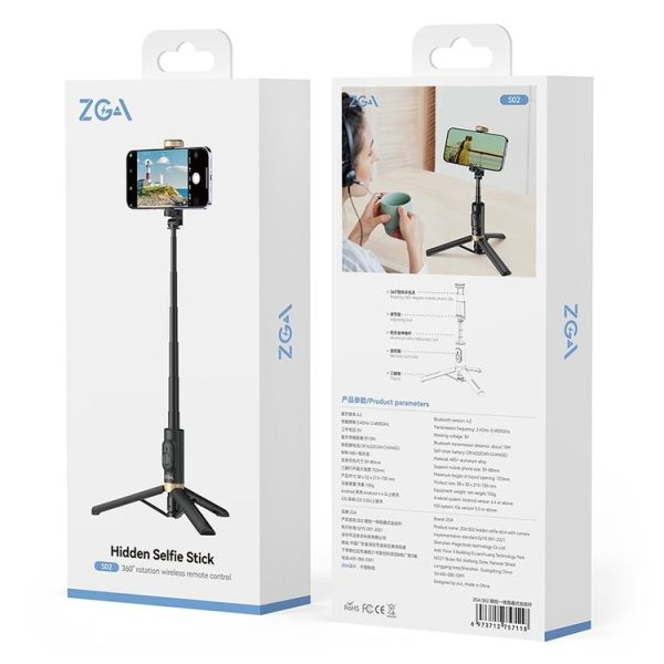 ZGA S02 Bluetooth Remote Control Hidden Tripod Selfie Stick (Black) - Image 9