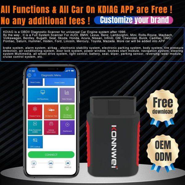 KONNWEI K DIAG Car OBDII Full System Diagnostic Scanner (Black Red) - Image 4