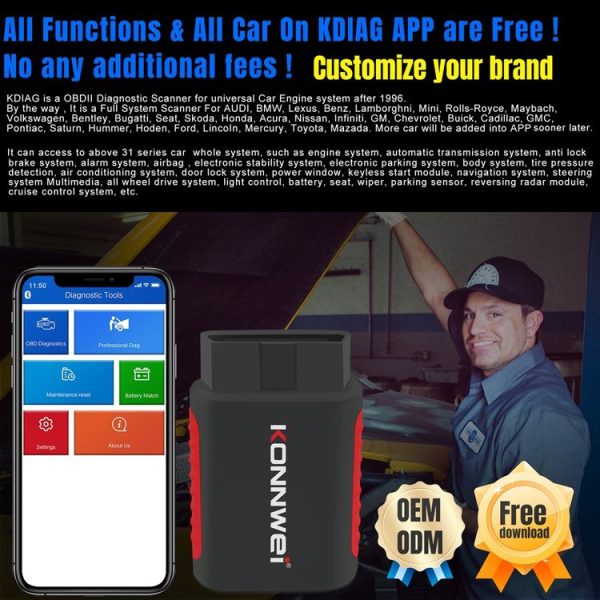 KONNWEI K DIAG Car OBDII Full System Diagnostic Scanner (Black Red) - Image 7