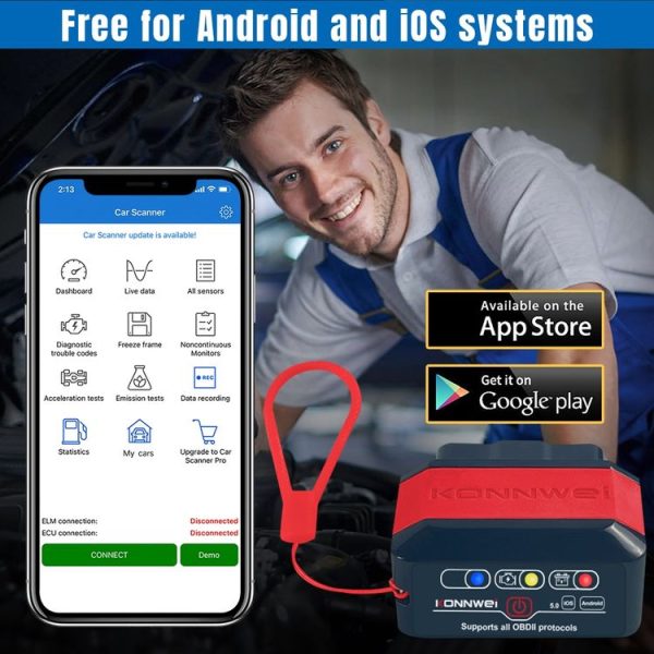 KONNWEI KW905 Bluetooth 5.0 Car OBD2 Scanner Support Android & iOS (Black) - Image 6