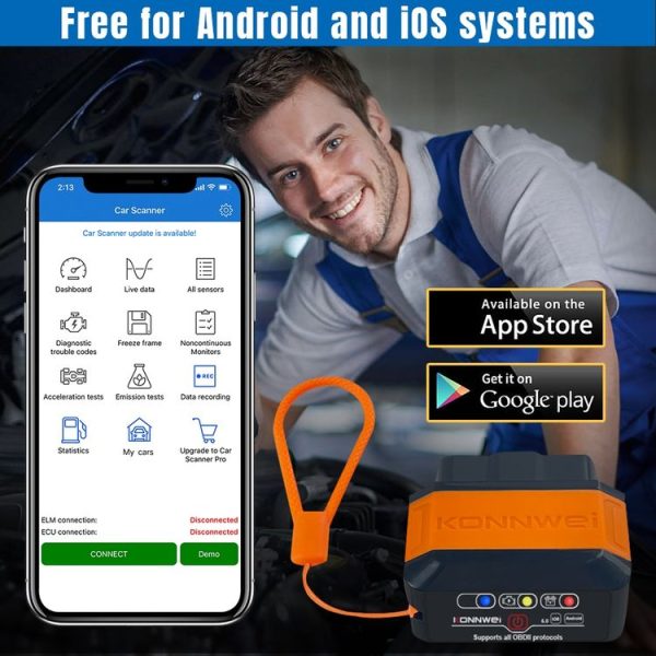 KONNWEI KW906 Bluetooth 5.0 Car OBD2 Scanner Support Android & iOS (Black Red) - Image 6