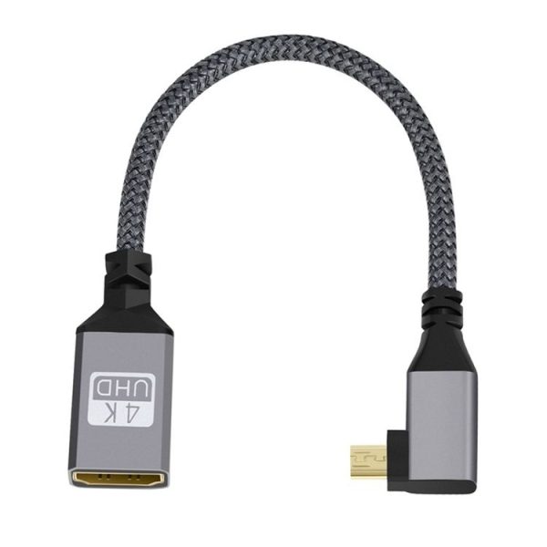Micro HDMI Male Elbow to HDMI Female 4K UHD 18Gbps Connection Cable, Length: 20cm (Grey)