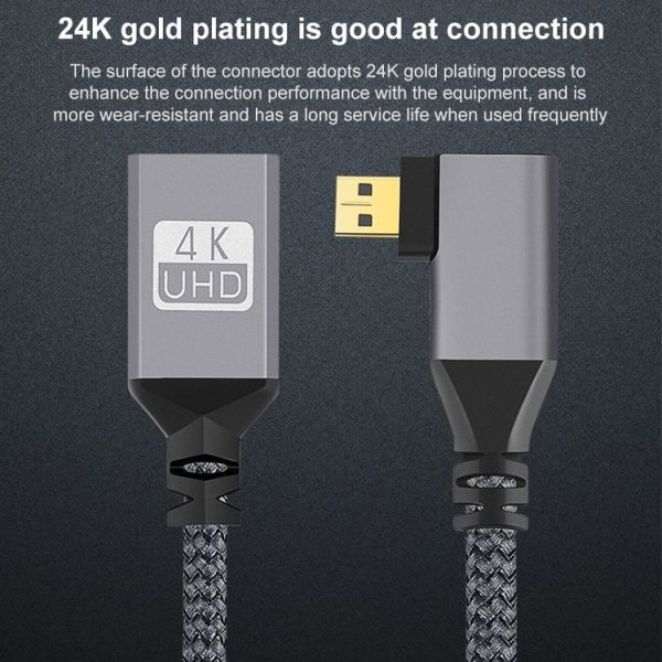 Micro HDMI Male Elbow to HDMI Female 4K UHD 18Gbps Connection Cable, Length: 20cm (Grey) - Image 2