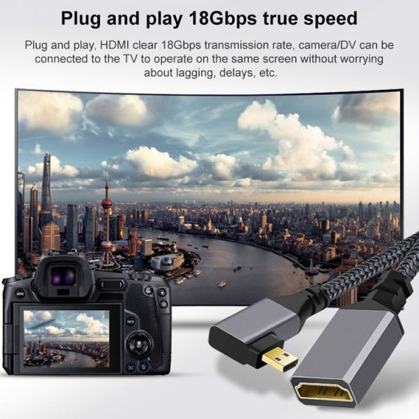 Micro HDMI Male Elbow to HDMI Female 4K UHD 18Gbps Connection Cable, Length: 20cm (Grey) - Image 3