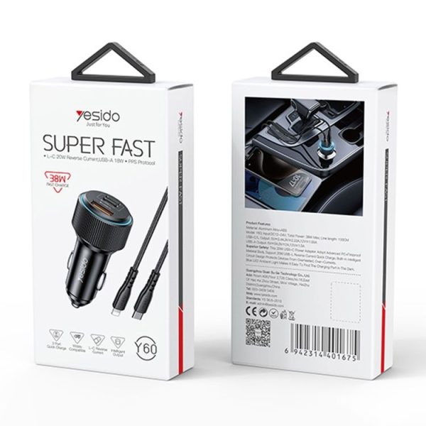 Yesido Y60 38W Car Fast Charging Charger (Black) - Image 11