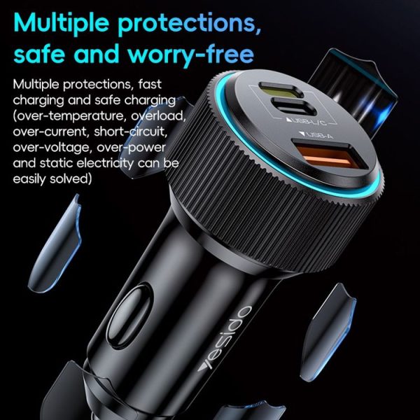 Yesido Y60 38W Car Fast Charging Charger (Black) - Image 5