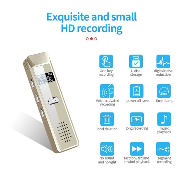 JNN Q7 Mini Portable Voice Recorder with OLED Screen, Memory: 4GB (Gold) - Image 2