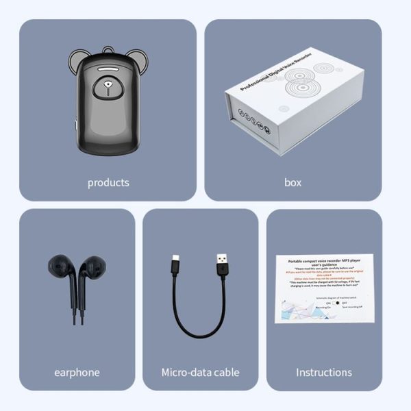 JNN Q6 Bear Smart Noise Cancelling Voice Recorder, Memory: 4GB (Black) - Image 8