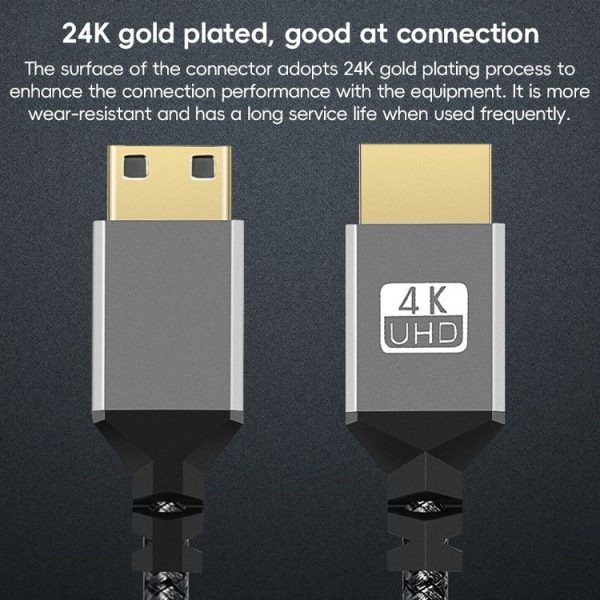 HDTV to Mini HDTV 4K UHD Video Transmission Braided Cable, Length: 0.3m (Grey) - Image 5