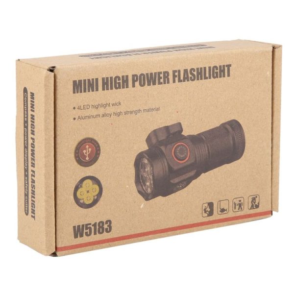 W5183 4 LEDs Highlight Mini Rechargeable Flashlight (Black) - Image 4