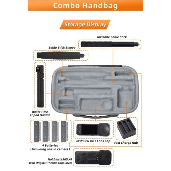 Insta360 X4 Sunnylife Carrying Case Handbag, Model: X4-B812 Mini Camera Bag - Image 5