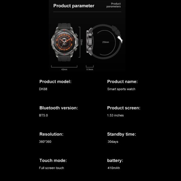 DK68 1.53 inch IP67 BT 5.0 Fitness Sport Smart Watch, Support LED Flashlight / Bluetooth Call / Sleep / Blood Oxygen / Heart Rate / Blood Pressure Health Monitor (Black) - Image 13