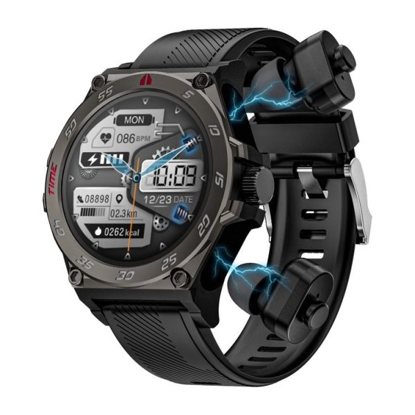 LC18 1.53 inch IP67 BT5.0 Sport Smart Watch with Earbuds, Support Bluetooth Call / Sleep / Blood Oxygen / Heart Rate / Blood Pressure Health Monitor (Black)